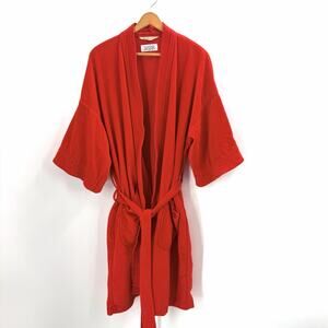Vintage 70s Jordan Marsh Red Velour Kimono Robe with Pockets OSFA